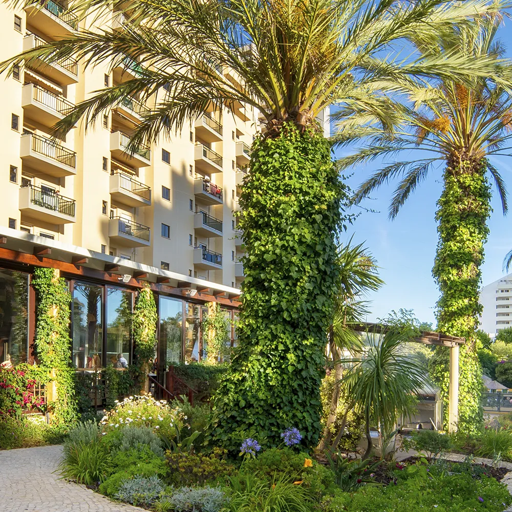 Allée piétonne à travers les jardins du resort